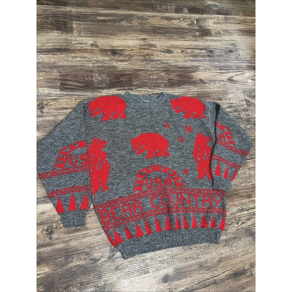 Gray The Great American Sweater Company Bear Country Knit Sweater Med 80’s USA